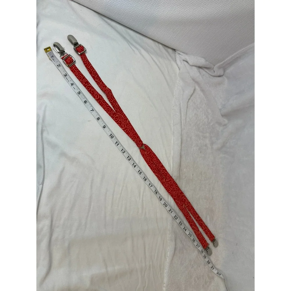 Child's Adjustable Red Gold Swirl Suspenders Elastic Clip-On Holiday Dress Up